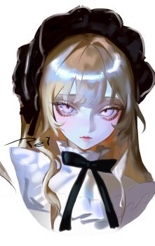 1girl blonde_hair breasts close-up clothing_request eyeshadow highres lipstick long_hair looking_at_viewer makeup original pale_skin simple_background solo tei(_te_i_328) white_background