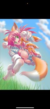 absurdres animal_ears fox_ears fox_girl fox_tail green_eyes highres looking_at_viewer non-web_source original panties pink_hair tail underwear