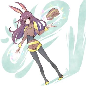 1girl animal_ears box brown_eyes brown_hair rabbit_ears floating floating_object highres iesupa navel rwby summoning velvet_scarlatina