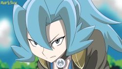 1boy 1girl animated annoyed artist_name ass backwards_hat baseball_cap bodysuit breasts bush cape chibi clair_(pokemon) cliff cloud collarbone dragonair ethan_(pokemon) gen_1_pokemon grass gym_leader hat jacket lake markbox mountain nature nintendo pokemon pokemon_(creature) pokemon_adventures pokemon_hgss pushing sideboob smile sound star_(sky) tears teeth tree v-shaped_eyebrows video yellow_eyes