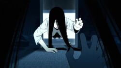 1boy 2girls aftercare animated ass bdsm black_hair bondage bound breasts chair clone clothed_male_nude_female commentary cuffs english_commentary ghost grabbing_another&#039;s_breast groping hair_over_eyes headpat hetero kusujinn laughing long_hair multiple_girls nipples nude original pervert recording shibari slave sound spanking tagme television the_ring through_medium through_screen tickle_torture tickling tickling_feet tied_to_chair very_long_hair video yamamura_sadako