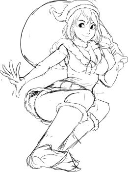 ashley_graham breasts cleavage hat highres large_breasts resident_evil resident_evil_4 sack sack_behind_back santa_costume santa_hat short_hair sketch skirt teevo