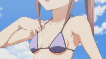 1boy 2girls animated animated_gif anime_screenshot armpits ass back bandaid bare_back barefoot beach bikini black_hair blush breasts brown_eyes brown_hair butt_crack cleft_of_venus cloud exhibitionism hug jumping kissxsis legs long_hair looking_back multiple_girls nipples nude nude_filter open_mouth outdoors ponytail public_indecency pussy siblings sisters sky small_breasts suminoe_ako suminoe_keita suminoe_riko swimsuit thighs third-party_edit throwing twins uncensored undressing