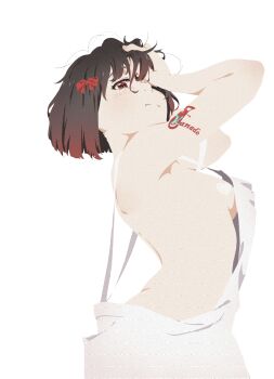 Rule 34 | 1girl, absurdres, arm tattoo, backless outfit, breasts, closed mouth, from side, hibike! euphonium, highres, hisaishi kanade, looking at viewer, one eye closed, short hair, sideboob, solo, tanaka29556626, tattoo