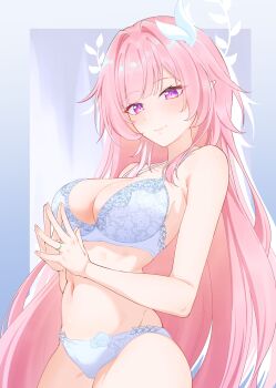 Rule 34 | 1girl, absurdres, bare shoulders, bra, breasts, cleavage, closed mouth, commentary, cowboy shot, cyrene (demiurge) (honkai: star rail), cyrene (honkai: star rail), diamond-shaped pupils, diamond (shape), highres, honkai: star rail, honkai (series), iicecall, large breasts, long hair, looking at viewer, navel, panties, pink hair, pointy ears, purple eyes, sidelocks, smile, solo, steepled fingers, stomach, symbol-shaped pupils, underwear, underwear only, very long hair, white bra, white panties