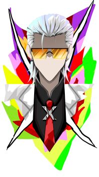 1boy absurdres black_shirt coat collared_shirt faceless facing_viewer hair_slicked_back hazefriz7 highres male_focus mullet necktie portrait red_necktie saturated shirt solo tinted_eyewear to_be_hero to_be_hero_x white_coat x_(symbol) x_(to_be_hero_x) yellow-tinted_eyewear