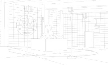 1boy 1girl basement bible_black breasts huge_breasts kitami_reika large_breasts minase_taki ritual short_hair sketch witch