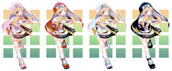 1boy alternate_color ankle_boots bare_shoulders bike_shorts black_boots black_gloves black_shorts black_veil black_vest blonde_hair blush boots border bridget_(guilty_gear) closed_mouth color_variation cross cross_print dotted_background finger_to_mouth fingerless_gloves floating_clothes floating_hair foot_up_heel_up full_body gloves gradient_background guilty_gear guilty_gear_xx guimpe hair_between_eyes hand_on_own_hip invisible_floor kneehighs kuro_(nao_krd) long_sidelocks looking_at_viewer male_focus mars_symbol neck_ribbon nun object_belt official_alternate_color on_floor one_eye_closed outline outside_border oversized_object palette_swap pink_boots pink_veil pink_vest player_2 print_wrist_cuffs red_boots red_veil red_vest ribbon shirt short_hair short_hair_with_long_locks shorts sidelocks sleeveless sleeveless_shirt smile socks solo standing standing_on_one_leg trap two-sided_veil variations veil vest white_boots white_border white_outline white_shirt white_socks white_trim white_veil white_vest white_wrist_cuffs wrist_cuffs yellow_ribbon