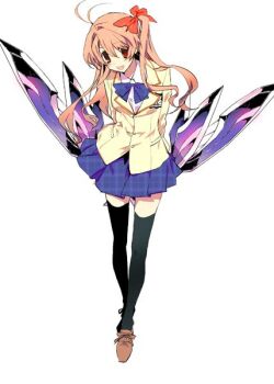 Rule 34 | 1girl, ahoge, arms behind back, black thighhighs, blazer, blue bow, blue bowtie, blue skirt, bow, bowtie, brown shoes, chaos;head, collared shirt, commentary request, d-sword, full body, hair between eyes, hair bow, jacket, long hair, long sleeves, looking at viewer, official artist extra, one side up, open mouth, pink bow, pink hair, plaid bow, plaid clothes, plaid skirt, pleated skirt, red eyes, sakihata rimi, school uniform, science adventure, shirt, shoes, simple background, skirt, smile, solo, standing, suimei academy school uniform, sumi hei, thighhighs, white background, white shirt, wing collar, yellow jacket, zettai ryouiki