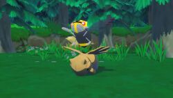 3d animal_focus animated bug bush claws evolutionary_line excadrill flying forest gen_3_pokemon gen_5_pokemon glowing grass halo nature nincada ninjask nintendo no_humans outdoors pokemon pokemon_(creature) shedinja standing tagme transformation video yisuno