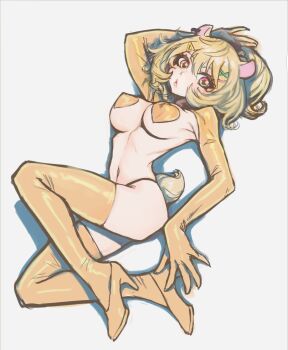 1girl animal_ears breasts eimi_isami hair_ornament hairclip hamster_ears hamster_tail high_heels large_breasts lipstick lying makeup navel on_back orange_hair pasties phase_connect pink_eyes solo sussynano tagme thighhighs virtual_youtuber