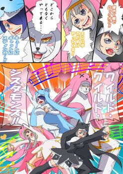 betsumon boku_no_hero_academia cat digimon mouse_(animal) nun parody rabbit short_hair sistermon_blanc sistermon_ciel sistermon_noir translation_request bad_tag