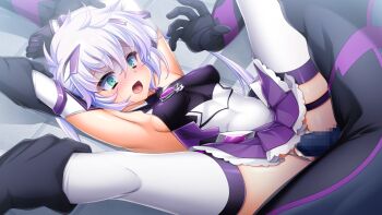 1boy 1girl :o aqua_eyes armpits arms_up blush breasts censored clothed_sex clothing_aside covered_erect_nipples covered_navel elbow_gloves exs-tia_luna game_cg gloves green_eyes hetero kamitsurugi_ouka kneepits kouyoku_senki_exs-tia_concert large_variant_set leg_grab leotard long_hair lying magical_girl miniskirt missionary mosaic_censoring multiple_boys non-web_source official_art on_back open_mouth penis pleated_skirt purple_skirt raised_eyebrows rape restrained sex sideboob skirt small_breasts solo_focus spread_legs sugahara_touka tears thigh_strap thighhighs twintails underwear vaginal variant_set white_hair white_thighhighs wide-eyed