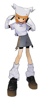 1girl blonde_hair full_body highres looking_at_viewer loose_socks maymay_pic original shoes shorts skirt sleeves_past_wrists socks solo standing