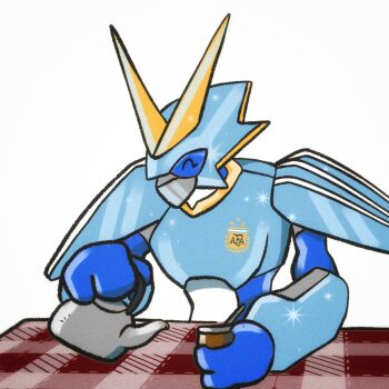 1boy argentina argentine_(nationality) argentinian_flag armor closed_eyes digimon digimon_(creature) highres magnamon male_focus meme original solo