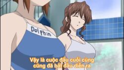 2girls animated anime_screenshot arisaka_hatsune arisaka_kazuki ass barefoot breasts brown_eyes brown_hair cleavage competition_school_swimsuit competition_swimsuit feet goggles hair_between_eyes hairband huge_breasts interior large_breasts long_hair multiple_girls one-piece_swimsuit pool poolside school_swimsuit short_hair swim_cap swim_goggles swimming swimsuit tagme tona-gura! underwater video water