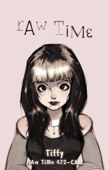 1girl absurdres black_eyes black_hair black_tank_top blonde_hair blunt_bangs cross cross_necklace fishnet_sleeves fishnets highres jewelry multicolored_hair necklace onimiere parted_lips purple_lips rawtime real_life snakebite_(piercing) solo tank_top tiffy_(rawtime)