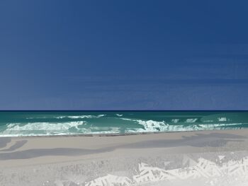 absurdres beach blue_sky clear_sky commentary day highres horizon landscape no_humans original outdoors painterly sand scenery shore sky surf symbol-only_commentary twulfs