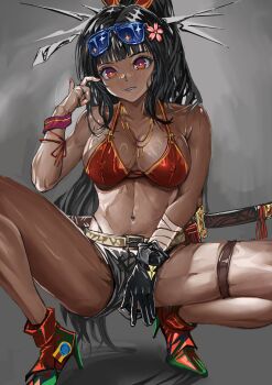 1girl covered_erect_nipples rokuba short_shorts shorts smile spread_legs tagme