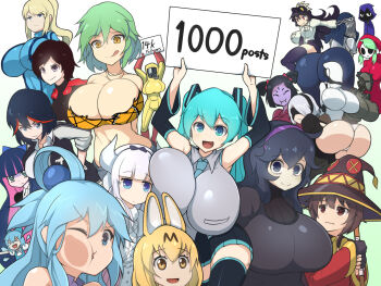 10s 6+girls ahoge alternate_breast_size aqua_(konosuba) aqua_eyes ass black_hair blonde_hair blue_eyes blue_hair bodysuit breasts brown_eyes brown_hair cirno dancer_of_the_boreal_valley dark_souls_(series) dark_souls_i dc_comics filia_(skullgirls) green_hair hairband hatsune_miku haydee_(game) haydee_(haydee) hex_maniac_(pokemon) hex_maniac_(pokemon_xy) hikage_(senran_kagura) horns huge_ass huge_breasts kanna_kamui kemono_friends kill_la_kill kobayashi-san_chi_no_maidragon kono_subarashii_sekai_ni_shukufuku_wo! large_breasts long_hair looking_at_viewer matoi_ryuuko medium_breasts megumin metroid muffet multiple_girls nier nier:automata nier_(series) nintendo npc_trainer open_mouth panty_&amp;_stocking_with_garterbelt pokemon pokemon_xy purple_eyes purple_hair raven_(dc) red_eyes ruby_rose rwby samson_(skullgirls) samus_aran senran_kagura serval_(kemono_friends) short_hair simple_background sinensian skullgirls smile stocking_(psg) tagme teen_titans thick_thighs thighhighs thighs tongue tongue_out touhou twintails undertale utdr_(toby_fox) vocaloid white_hair wide_hips zero_suit