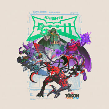 4boys absurdres aircraft carnage_(marvel) claws commentary doctor_doom english_commentary fangs fantastic_four glider glowing glowing_hand green_goblin helmet highres hood looking_at_viewer magneto marvel marvel_tokon:_fighting_souls mask multiple_boys official_art sharp_teeth spider-man_(series) symbiote teeth x-men