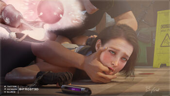 1boy 1girl artist_name ass bifrost3d blonde_hair butt_crack capcom captured cuffs cum cum_in_pussy ejaculation fertilization finger_in_another's_mouth fingerless_gloves gloves handcuffs hetero highres impregnation internal_cumshot jill_valentine ovum penis police police_uniform policeman rape resident_evil resident_evil_3:_nemesis rolling_eyes sex sex_from_behind short_hair signature sperm_cell unwanted_impregnation uterus vaginal