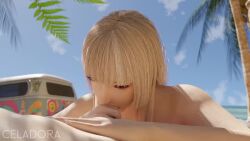1boy 1girl 3d :&gt;= animated beach blonde_hair blue_eyes blunt_bangs celadora cum cum_in_mouth ejaculation emilie_de_rochefort fellatio handjob hetero long_hair makeup motor_vehicle namco nude oral outdoors tagme tekken tekken_8 tongue tongue_out van video