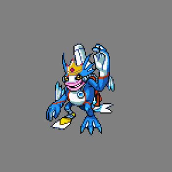 Rule 34 | black eyes, colored sclera, crown, digimon, digimon (creature), digimon world 3, gamer5020, kinghangyomon, looking at viewer, tail, thick lips, yellow sclera