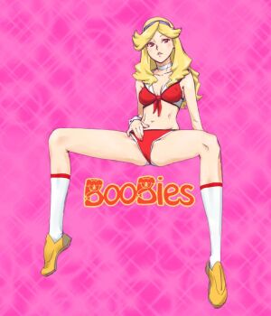 1girl blonde_hair breasts choker collarbone commentary_request full_body hairband honey_(space_dandy) kaburagi_yuki lips long_hair looking_at_viewer navel red_eyes solo space_dandy white_choker wrist_cuffs