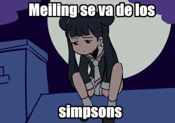 Rule 34 | 1girl, apu se va de los simpsons (meme), cardcaptor sakura, chibi, cloud, image macro (meme), impact (font), jcm2, li meiling, meme, moon, night, parody, sad, sailor collar, school uniform, skirt, sky, solo, spanish text, the simpsons, tomoeda elementary school uniform, tomoeda middle school uniform, white sailor collar, white skirt