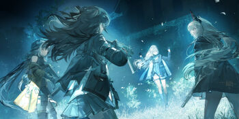 Rule 34 | 4girls, aiming at another, alva (girls' frontline 2), an-94 (girls' frontline), assault rifle, beret, black gloves, black hair, blonde hair, character request, chinese commentary, colt 9mm smg, commentary request, dalanxia, falling leaves, from behind, game cg, girls' frontline, girls' frontline 2: exilium, gloves, grass, gun, h&amp;k ump, hair ribbon, hands up, hat, highres, holding, holding gun, holding weapon, jacket, leaf, leva (girls' frontline 2), long hair, m4 carbine, m4 sopmod ii (girls' frontline), megaphone, multiple girls, night, official art, outdoors, pleated skirt, ponytail, ribbon, rifle, ro635 (girls' frontline), robella (girls' frontline 2), skirt, sleeveless, sleeveless turtleneck, submachine gun, turtleneck, ump45 (girls' frontline), weapon, yellow jacket