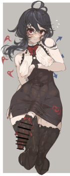 1futa absurdres adapted_costume antenna_hair arm_under_breasts asymmetrical_wings bar_censor bare_shoulders black_dress black_hair black_thighhighs blue_nails blue_wings bow bowtie breasts breasts_apart censored closed_mouth commentary_request covered_collarbone covered_erect_nipples covered_navel covered_penis covered_testicles cropped_legs curvy detached_wings dress dress_tug eyelashes flying_sweatdrops frilled_dress frills futanari highres houjuu_nue huge_penis layered_dress legs_together light_blush long_hair looking_at_viewer mandarin_collar o-ring pale_skin pencil_dress penis precum precum_string puffy_nipples red_bow red_bowtie red_eyes red_nails red_wings rustycork see-through_clothes see-through_dress short_dress single_inverted_nipple small_breasts solo striped_clothes sweat tank_top taut_clothes taut_dress thick_thighs thighhighs thighs touhou vertical-striped_clothes white_dress white_tank_top wide_hips wings wristband zettai_ryouiki