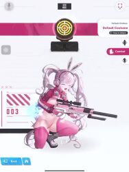 &gt;_&lt; 1girl :d alice_(nikke) alternate_costume animated anime_screenshot anus ass audible_music bad_tag baseball_cap breasts cropped_hoodie game_cg goddess_of_victory:_nikke gun hair_through_headwear hat headphones helmet hood hoodie live2d lowres medium_breasts nude_filter open_mouth pink_thighhighs rabbit_ears rabbit_girl rabbit_pose rabbit_tail rifle sei_reiko smile sniper_rifle solo sound squatting standing suppressor thighhighs third-party_edit twintails uncensored video weapon white_hair white_thighhighs xd