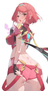 1girl absurdres ass breasts butt_crack heart highres huge_ass large_breasts pyra_(xenoblade) shitomu1 simple_background solo sweat sweatdrop white_background xenoblade_chronicles_(series) xenoblade_chronicles_2
