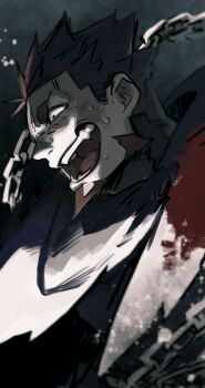 1boy 2bro. air_bubble beard blood bubble chain commentary_request facial_hair grey_background highres male_focus mature_male open_mouth otoja_(2bro.) pale_skin saida_(ohda_ooda) short_hair sideburns solo upper_body