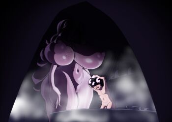 1boy 1girl age_difference breasts cleavage dedalo hex_maniac_(pokemon) huge_breasts large_breasts long_hair nintendo pokemon shota