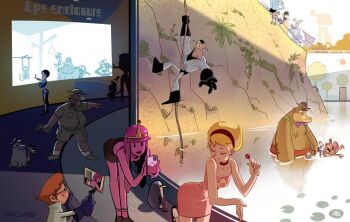 2_stupid_dogs adventure_time big_dog_(2_stupid_dogs) billy_(grim_adventures) buck_tuddrussel cellphone crossover day dexter_(dexter's_laboratory) english_text fern gunter_(adventure_time) highres lazlo_(camp_lazlo) lily_pad little_dog_(2_stupid_dogs) magilla_gorilla magilla_gorilla_(series) major_glory mandy_(grim_adventures) mayor_mayer multiple_crossover philtomato phone powerpuff_girls princess_bonnibel_bubblegum regular_show sara_bellum shadow skips_(regular_show) smartphone space_ghost space_ghost_(series) sunlight the_amazing_world_of_gumball the_boondocks the_grim_adventures_of_billy_&amp;_mandy time_squad uncle_ruckus water window zoo