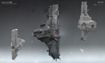 3d caldari_state_(eve_online) capital_ship_(eve_online) carrier carrier_(eve_online) commentary company_logo company_name concept_art copyright_logo copyright_name dated droneboat_(eve_online) english_text eve_online glowing gradient_background grey_background grey_theme highres ishukone_corporation_(eve_online) kwibl logo multiple_views official_art radio_antenna realistic science_fiction spacecraft support_ship_(eve_online) thrusters vehicle_focus