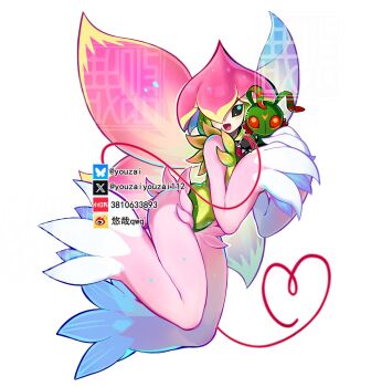 Rule 34 | 1girl, commentary, digimon, digimon (creature), english commentary, full body, green hair, green leotard, highres, leotard, lilamon, open mouth, simple background, smile, solo, stingmon, stuffed toy, watermark, white background, youzaiyouzai112