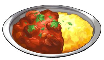 artist_request curry curry_rice food food_focus game_cg garnish herb meat nintendo no_humans official_art plate pokemon pokemon_swsh rice third-party_source transparent_background