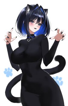 1girl absurdres alternate_costume animal_ears black_nails blue_eyes blue_hair breasts cat_ears cat_tail closed_mouth hair_intakes highres hololive hololive_english large_breasts looking_at_viewer nail_polish ouro_kronii smile solo tail virtual_youtuber yuiinn14563