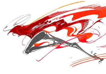 1girl alternate_design black_skin cape cloak colored_skin from_side full_body halo highres hollow_knight hollow_knight:_silksong hornet_(hollow_knight) horns kubek leg_up other_focus red_cape red_cloak running solo white_background white_mask