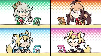 Rule 34 | 4girls, :3, acrylic stand (object), ahoge, angry, animal ear fluff, animal ears, animated, black gloves, blonde hair, blue eyes, blue hair, brown hair, cecilia immergreen, cellphone, chibi, claw pose, clenched teeth, collar, constricted pupils, detached sleeves, dog ears, doll joints, fingerless gloves, fuwawa abyssgard, gigi murin, gloves, gradient background, grey hair, happy, hololive, hololive english, hood, hoodie, joints, laughing, long sleeves, looking at viewer, meuol, mococo abyssgard, multicolored hair, multiple girls, phone, pink eyes, pink hair, purple eyes, sharp teeth, short hair, smartphone, smile, smug, sound, spiked collar, spikes, tagme, teeth, two-tone hair, video