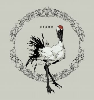 animal bird commentary_request crane_(animal) english_text full_body green_background nagabe no_humans original standing