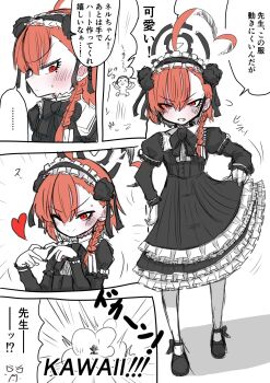 ... 1boy 1girl ahoge alternate_costume black_dress black_hairband black_nails black_ribbon black_shoes blue_archive blush braid comic doodle_sensei_(blue_archive) dress embarrassed fpskarten frilled_dress frilled_hairband frills gothic_lolita hair_ornament hair_ribbon hairband halo heart heart_hands highres huge_ahoge japanese_text lolita_fashion mole mole_under_eye neru_(blue_archive) one_eye_closed orange_hair pantyhose red_eyes ribbon sensei_(blue_archive) shoes short_hair side_braid smile speech_bubble spoken_ellipsis standing tomboy white_background white_pantyhose wink