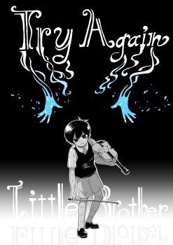 1boy absurdres antenna_hair bow_(music) bright_pupils collared_shirt commentary_request english_text gradient_background greyscale highres holding holding_bow_(music) holding_instrument holding_violin instrument looking_at_viewer male_focus monochrome omori parted_lips scene_reference shirt shoes short_hair short_sleeves socks solo spoilers spot_color standing sunny_(omori) sweater_vest tsuno_(ikkakusu) two-tone_background violin