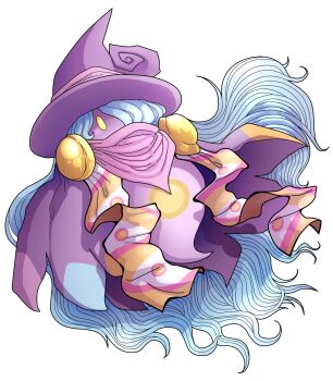 1girl blue_hair drawcia female_focus hagalaz hair_over_one_eye hat highres kirby_(series) kirby:_canvas_curse long_hair nintendo no_humans solo transparent_background very_long_hair witch witch_hat yellow_eyes