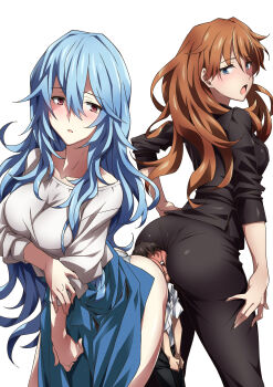 1boy 2girls absurdres age_difference ass ass-to-ass ayanami_rei between_buttocks black_hair black_pants black_suit blue_dress blue_hair blush breasts business_suit butt_crush closed_mouth commentary_request dress evangelion:_3.0+1.0_thrice_upon_a_time face_in_ass femdom formal_clothes giant giantess girl_on_top girl_sandwich hair_between_eyes hetero highres huge_ass ikari_shinji large_breasts long_hair looking_back maternity_dress medium_breasts mini_person miniboy multiple_girls neon_genesis_evangelion non-web_source office_lady onee-shota open_mouth orange_hair pant_suit panties pants pantylines rebuild_of_evangelion red_eyes sandwiched school_uniform simple_background size_difference skin_tight source_request souryuu_asuka_langley suit tokyo-3_middle_school_uniform torture underwear very_long_hair white_background white_panties wide_hips