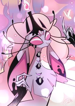 1girl absurdres belphegor_(helluva_boss) demon_girl extra_eyes furry furry_female hellaverse helluva_boss highres horizontal_pupils long_hair papelnln pink_eyes sheep_girl solo