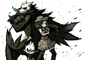 Rule 34 | 10s, 1girl, alternate color, alternate costume, alternate hair color, angry, banchou, bare shoulders, black hair, black pantyhose, blonde hair, blue eyes, borokuro, collarbone, crossed arms, delinquent, female focus, fingernails, gen 6 pokemon, green eyes, hat, highres, hip focus, knees, legs, long hair, miniskirt, nintendo, pancham, panda, pangoro, pantyhose, pokemon, pokemon (anime), pokemon (creature), pokemon xy, serena (pokemon), simple background, skirt, sleeveless, smile, solo, thighhighs, tongue, white background, wristband, zettai ryouiki